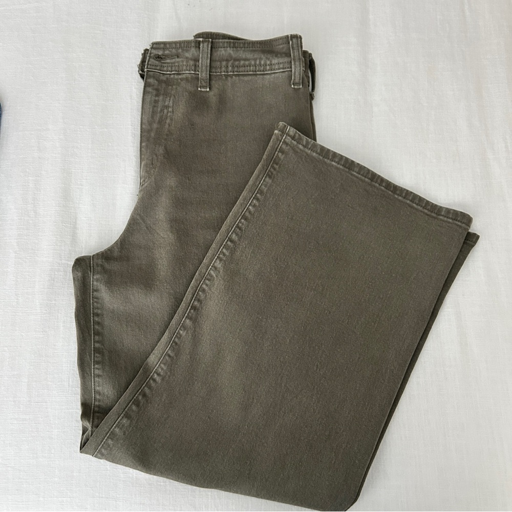 High-Rise Sailor Wide Leg Ankle Jeans - Olive